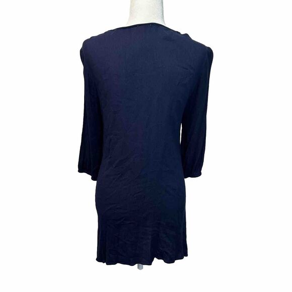 Size Large Floral Embroidered Peasant Dress Boho Blue Mini Stretch Tassels 3/4 - Picture 5 of 8